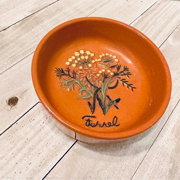 Other - ITH Hand Painted Terracotta Fennel Herb‎ Bowl Orange Glazed Ceramic Trinket Dish